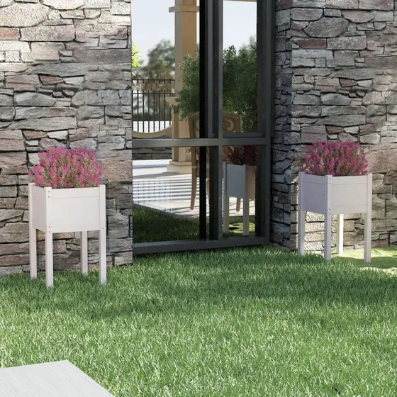 Plantekasser i massivt fyrretræ 2 stk. 40x40x70 cm — Hvid