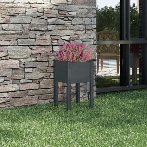 Plantekasse i massivt fyrretræ 40x40x70 cm – grå