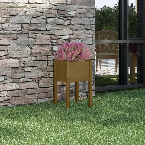 Plantekasse i massivt fyrretræ 40×40×70 cm – gyldenbrun