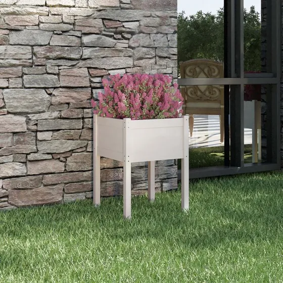 Plantekasse i massivt fyrretræ 50×50×70 cm - Hvid