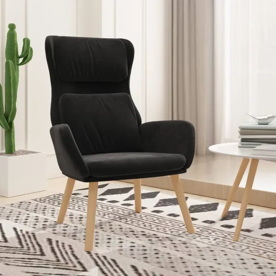 Fløjlslænestol sort med gummitræsben 70×77×98 cm