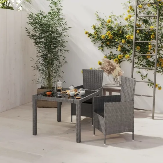 Udendørs spisebordssæt 3 dele i grå polyrattan