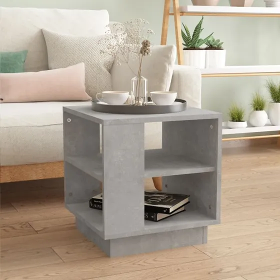Sofabord 40x40x43 cm betongrå – konstrueret træ, 2 hylder