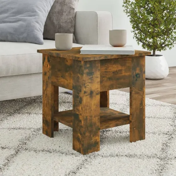 Sofabord 40x40x42 cm røget egetræ – opbevaringshylde