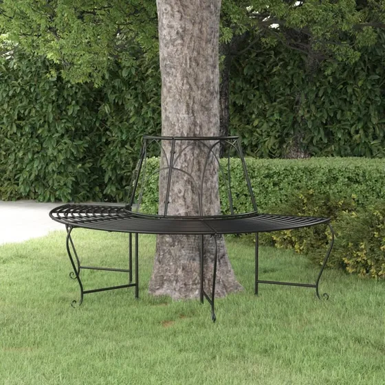 Halvrund træbænk Ø159 cm i stål - sort
