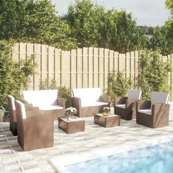Loungesæt i polyrattan 8 dele med hynder - brun