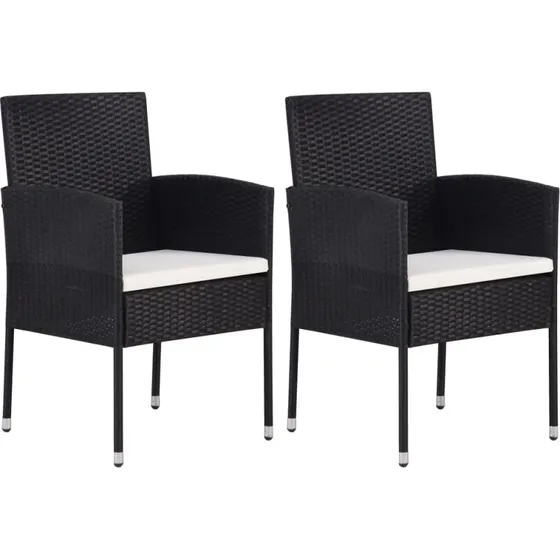 Havestole 2 stk. polyrattan med creme hynder - sort