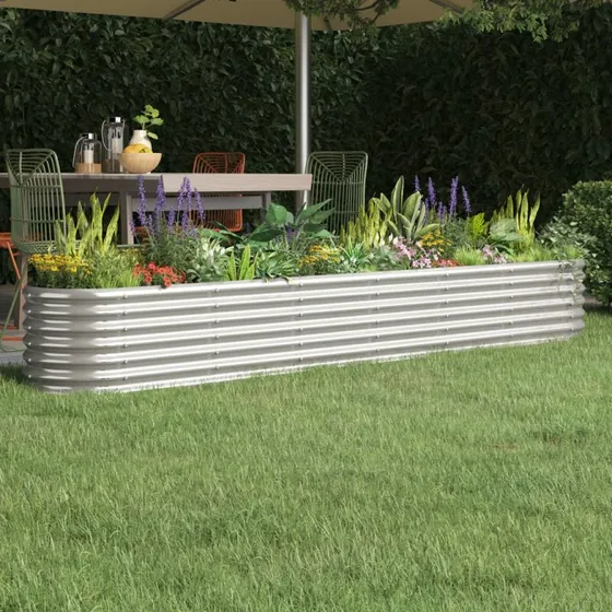 Plantekasse i galvaniseret stål 260x40x36 cm - sølv