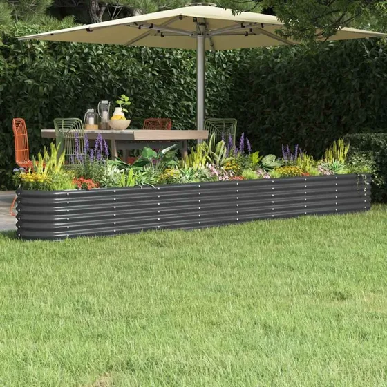Plantekasse 332x40x36 cm i galvaniseret stål - antracit