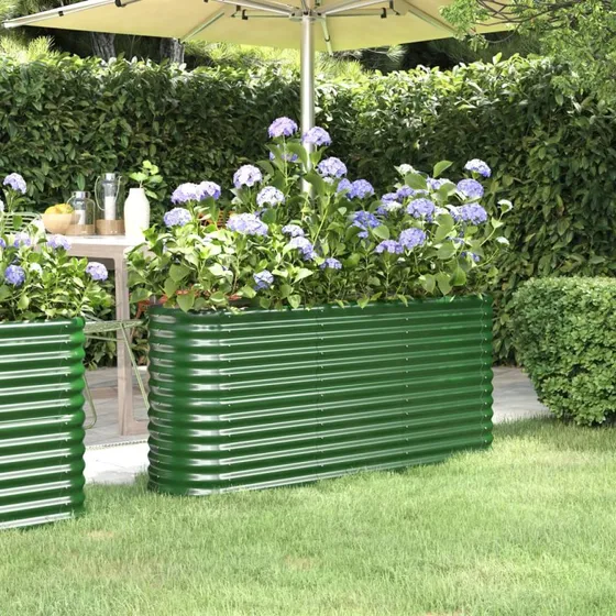 Plantekasse i galvaniseret stål 152x40x68 cm - grøn