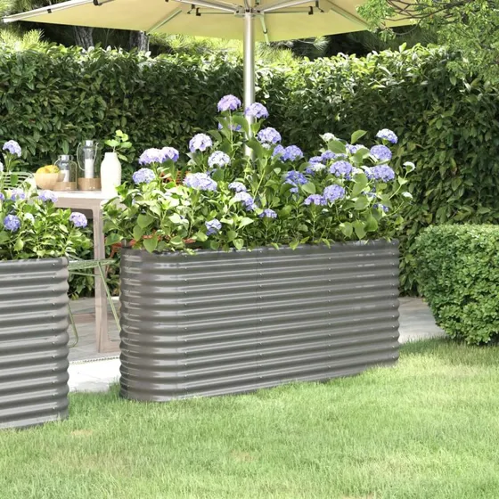 Plantekasse 152x40x68 cm – galvaniseret stål, grå