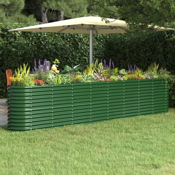 Plantekasse i pulverlakeret stål 332x40x68 cm - grøn