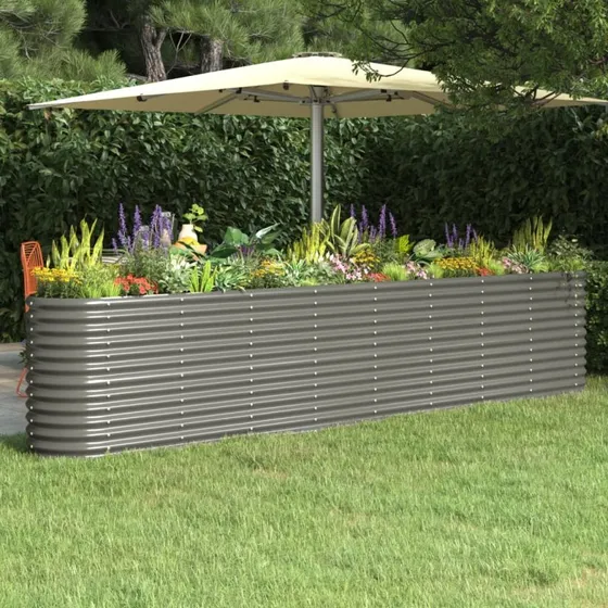 Plantekasse i galvaniseret stål 332x40x68 cm – grå