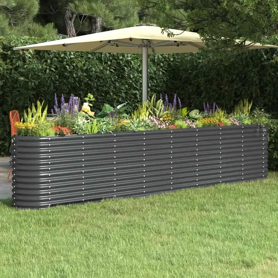 Plantekasse i galvaniseret stål 332x40x68 cm – antracit