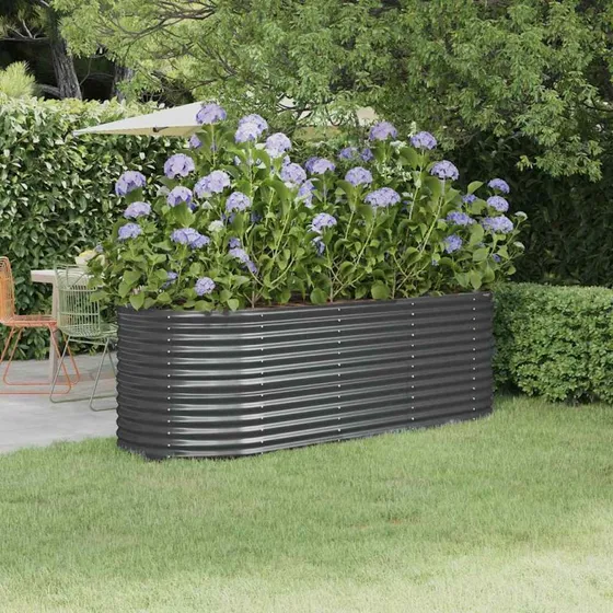 Plantekasse i galvaniseret stål 224x80x68 cm - Antracit