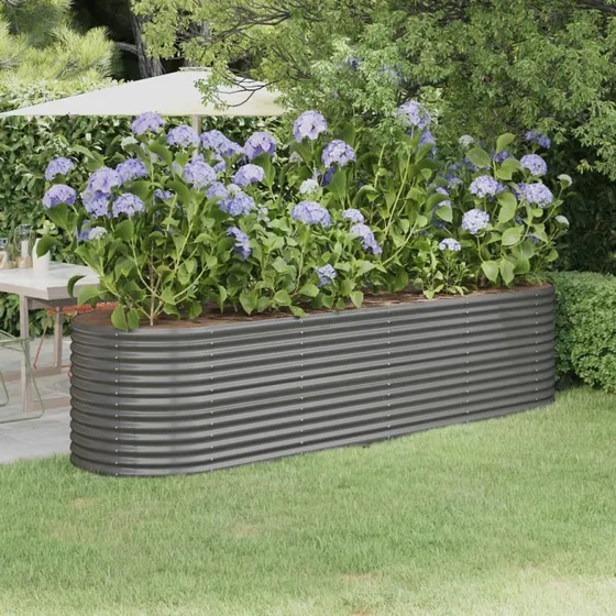 Plantekasse i galvaniseret stål 296x80x68 cm - grå
