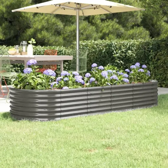 Plantekasse i galvaniseret stål 224x80x36 cm – grå
