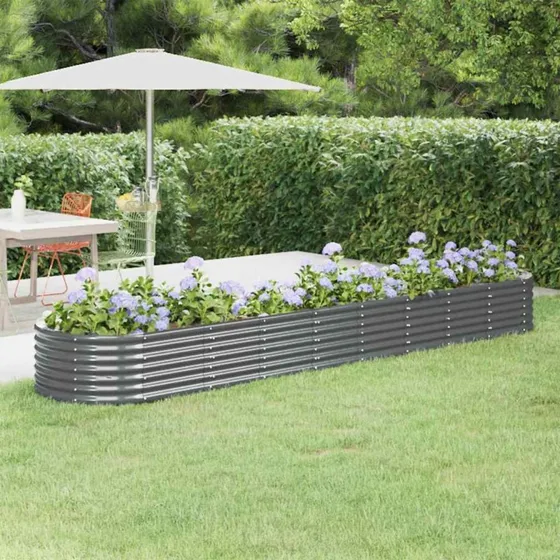 Plantekasse i galvaniseret stål 368x80x36 cm – antracit