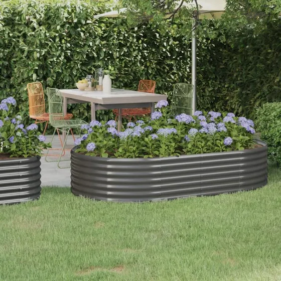 Plantekasse 175x100x36 cm – galvaniseret stål, grå