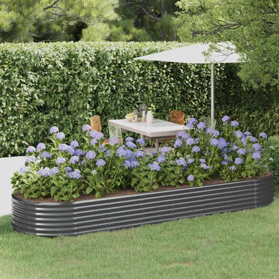 Plantekasse 322x100x36 cm – galvaniseret stål, antracit