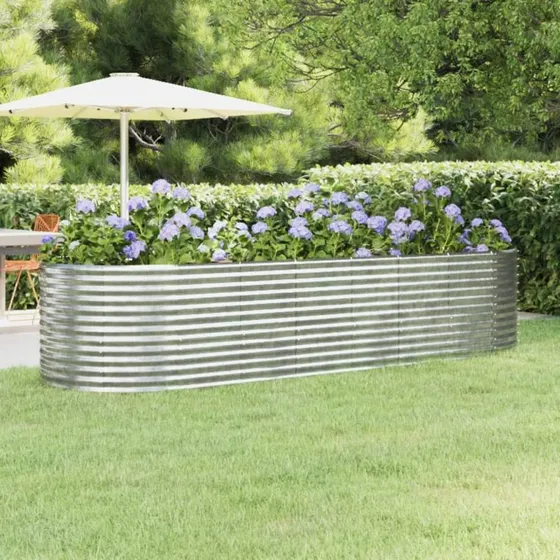 Plantekasse i galvaniseret stål 322x100x68 cm – sølv