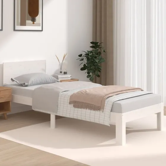 Sengeramme 75x190 cm - Small Single, massivt fyrretræ hvid