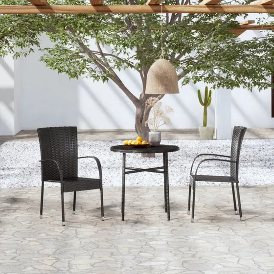 Spisebordssæt til haven 3 dele – sort polyrattan
