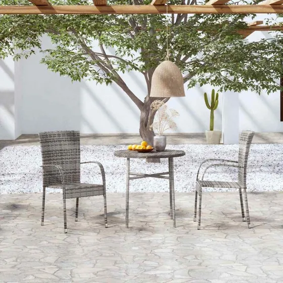 Spisebordssæt til haven 3 dele i grå polyrattan