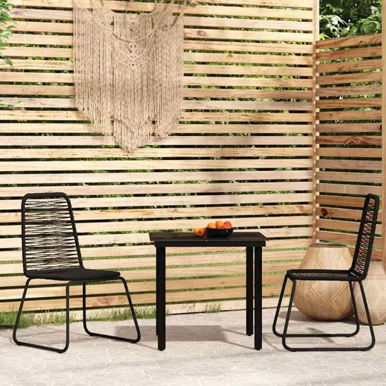 Spisebordssæt til haven 3 dele – sort, polyrattan & glas