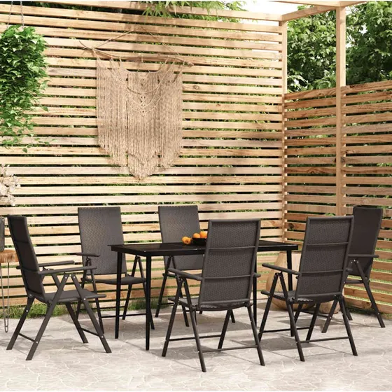Spisebordssæt til haven 7 dele, sort - polyrattan & glas