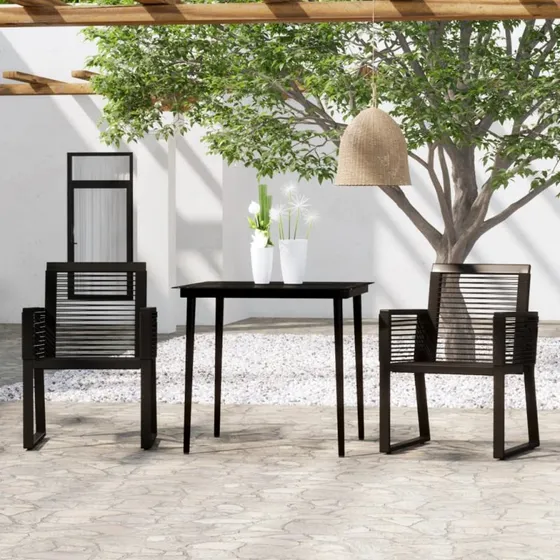 Spisebordssæt til haven 3 dele - sort PVC-rattan