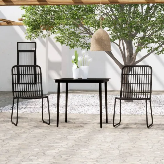 Spisebordssæt til haven 3 dele – sort stål & polyrattan