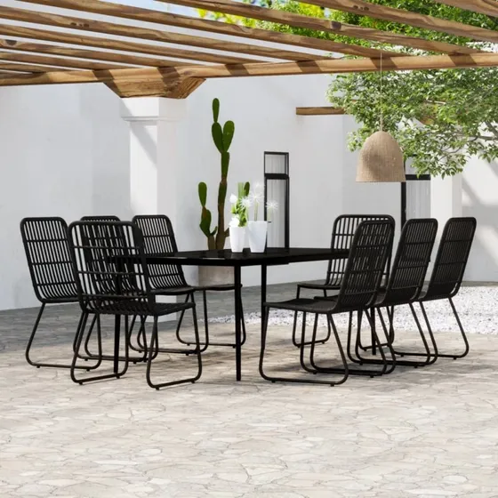 Sort havemøbelsæt 9 dele – spisebordssæt i polyrattan