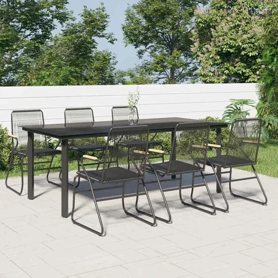 Havespisebordssæt 7 dele i sort PVC-rattan