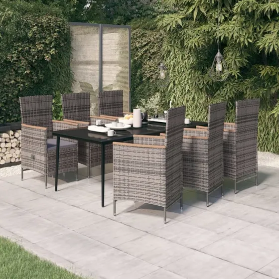 Havemøbelsæt 7 dele med hynder – grå polyrattan