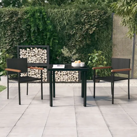 Spisebordssæt til haven 3 dele – sort polyrattan