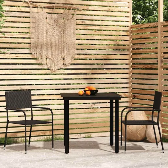 Spisebordssæt til haven 3 dele – sort polyrattan
