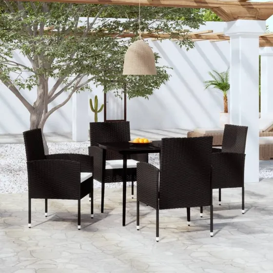 Havemøbelsæt 5 dele i sort – stål & polyrattan