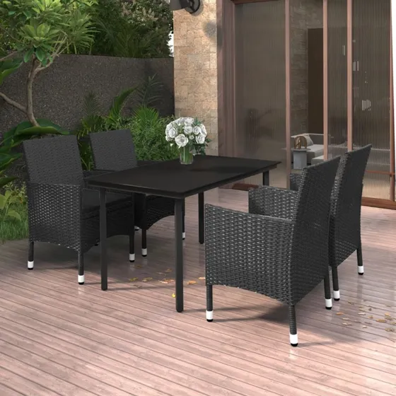 Spisebordssæt til haven 5 dele i polyrattan med glas
