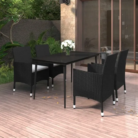 Spisebordssæt til haven 5 dele i polyrattan og glas