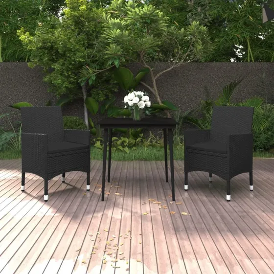 Spisebordssæt til haven 3 dele i polyrattan og glas