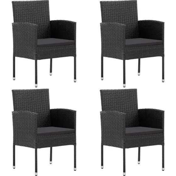 Havestole 4 stk. polyrattan med sorte hynder