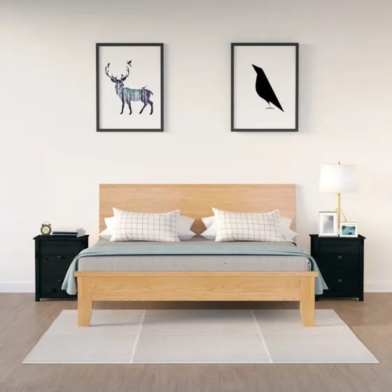 Sengeborde i massivt fyrretræ 2 stk. 50x35x61,5 cm - sort