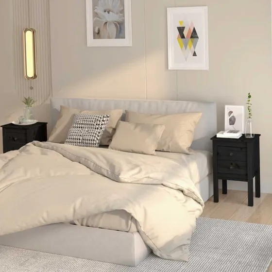 Sengeborde i massivt fyrretræ, 2 stk. 40x35x61,5 cm - sort