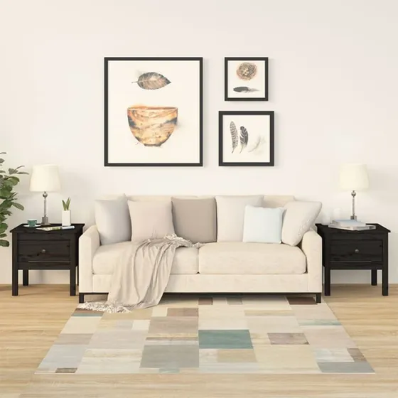 Sideborde 2 stk. 50x50x49 cm i massivt fyrretræ, sort