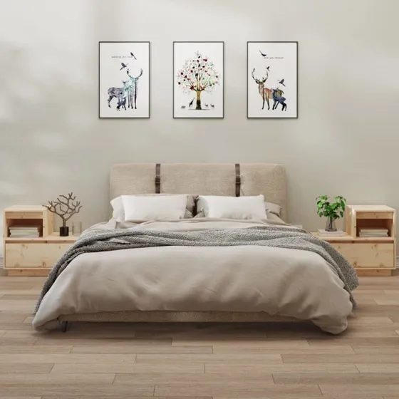 Sengeborde i massivt fyrretræ, 2 stk. 60x34x51 cm