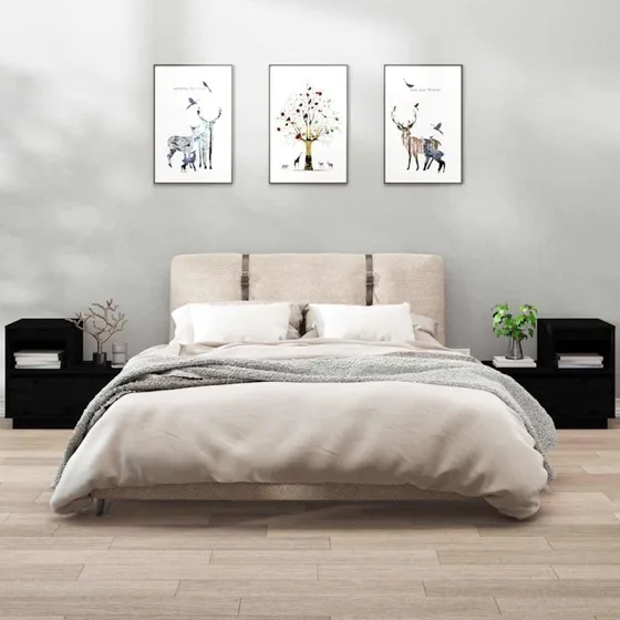 Sengeborde 2 stk. 60x34x51 cm - Massivt fyrretræ, sort