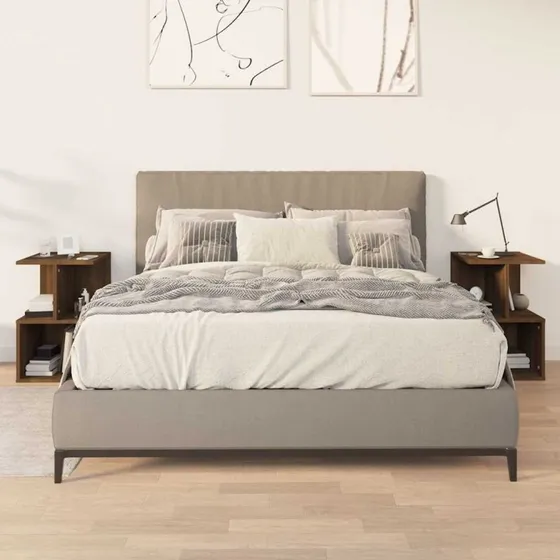 Sengeborde 2 stk. 35x35x55 cm konstrueret træ egetræsfarve