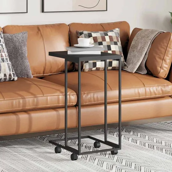 C-formet sidebord med hjul 40x30x63,5 cm - sort