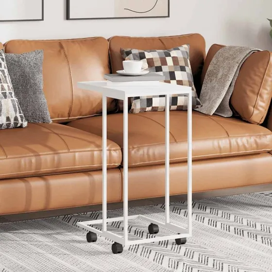 C-formet sidebord med hjul 40x30x63,5 cm hvid